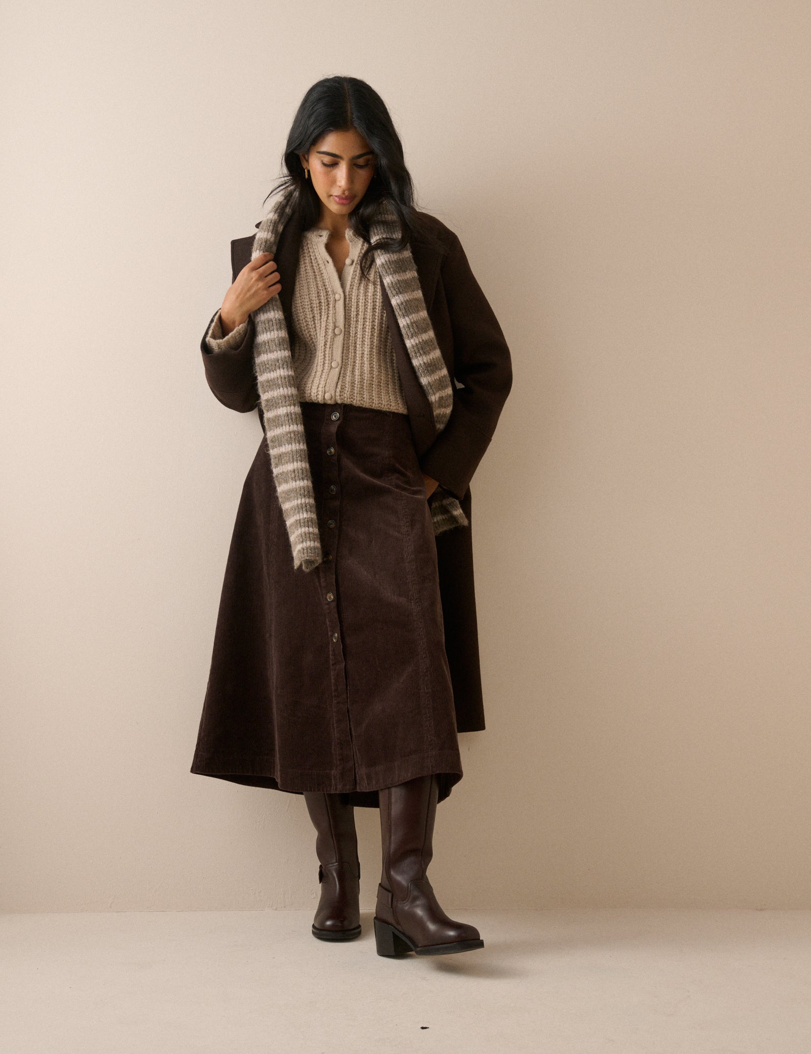 Beige Chunky Knitted Cardigan