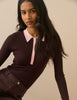 Brown Contrast Collar Rib Polo Top