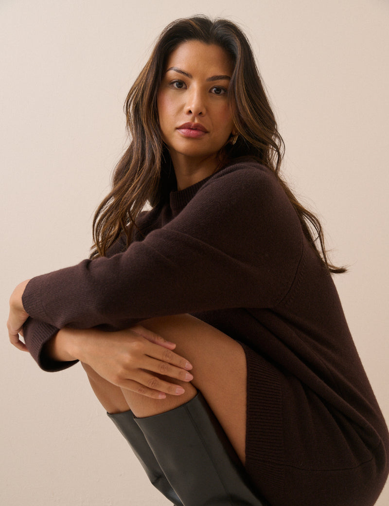 Brown Knitted Wool Mini Dress