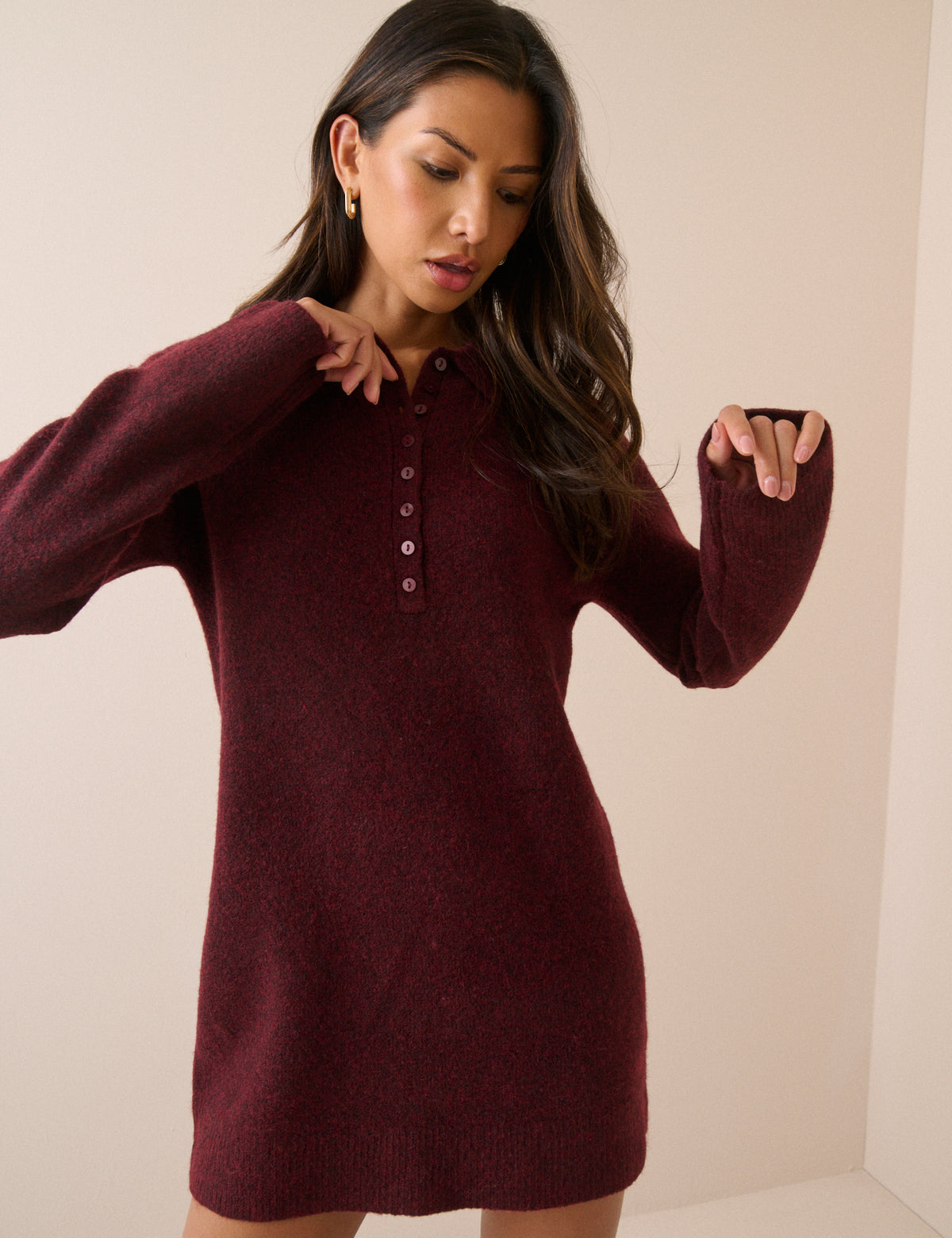 Burgundy Marl Knitted Mini Dress