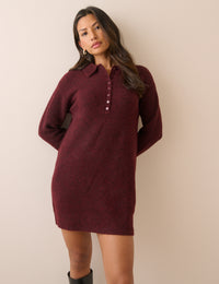 Burgundy Marl Knitted Mini Dress