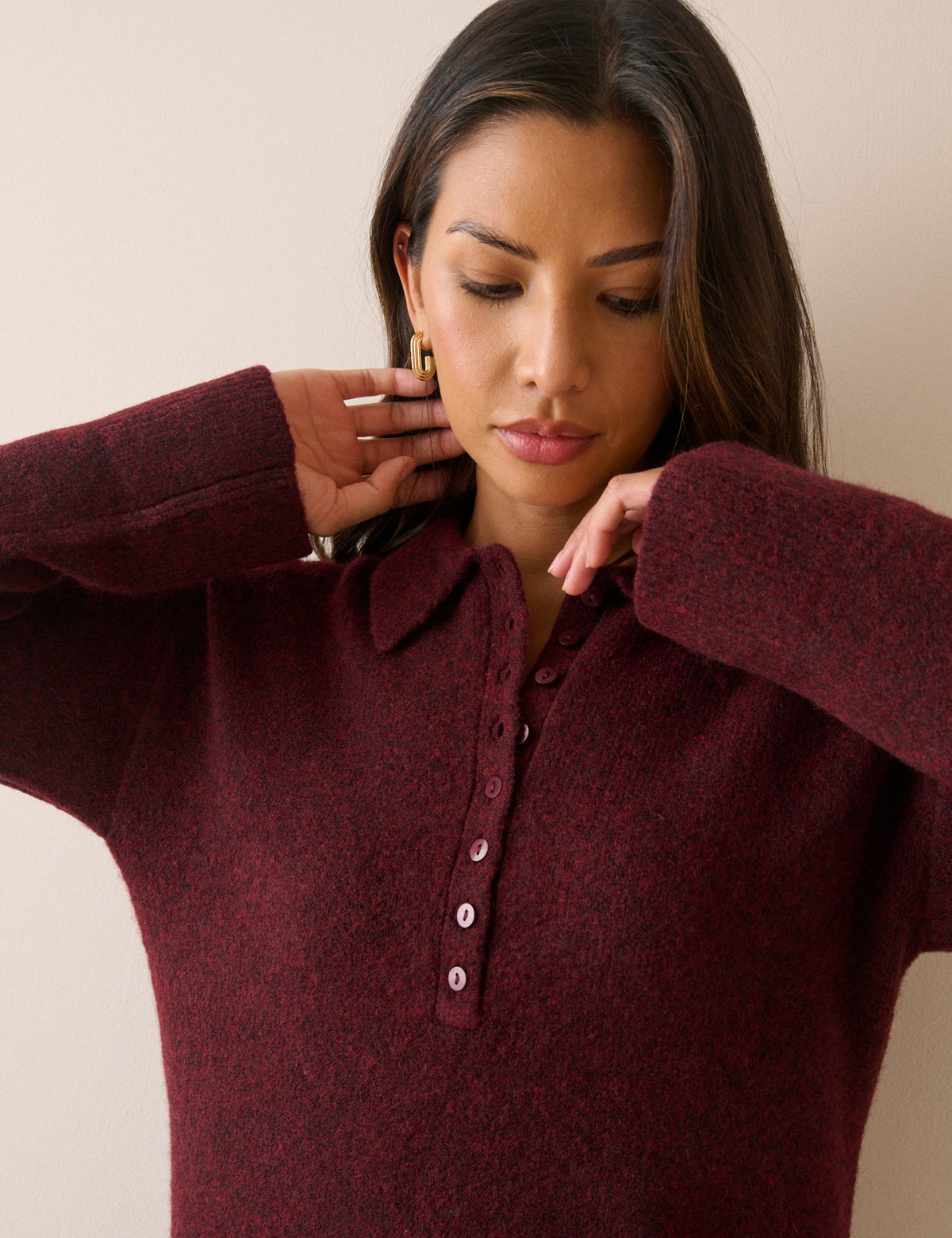 Burgundy Marl Knitted Mini Dress