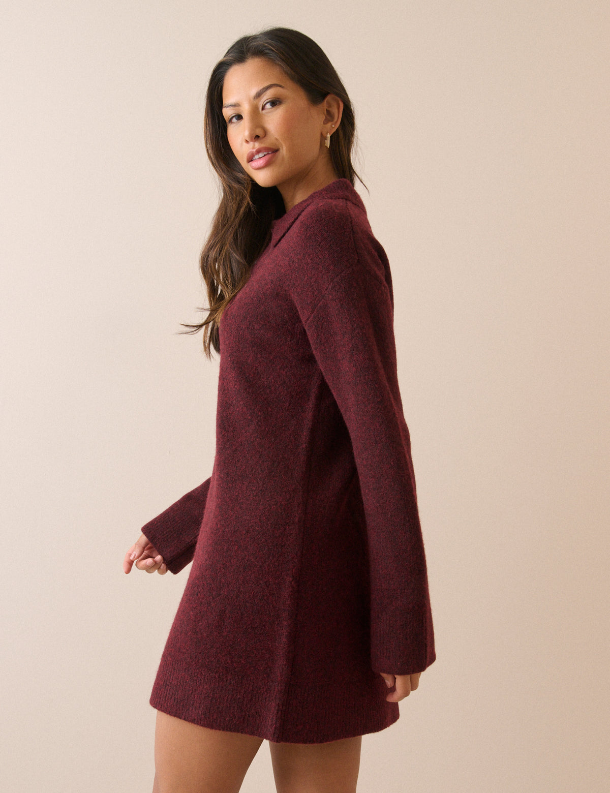 Burgundy Marl Knitted Mini Dress