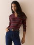 Red Striped Ribbed Collared Top