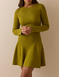 Green Ribbed Knitted Mini Dress