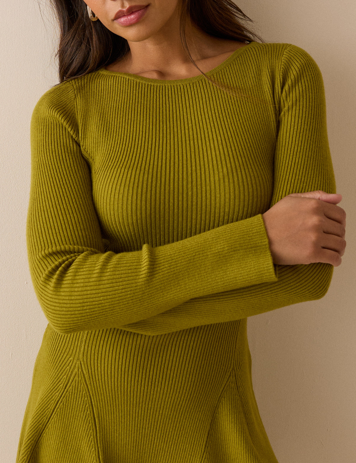 Green Ribbed Knitted Mini Dress