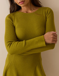 Green Ribbed Knitted Mini Dress