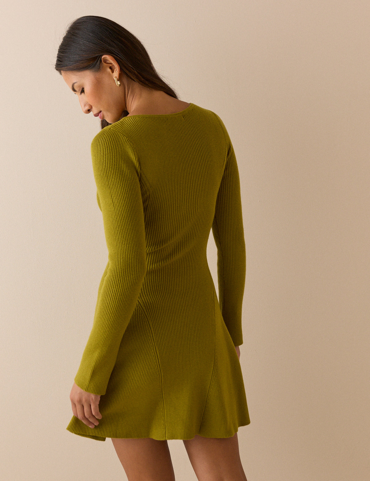 Green Ribbed Knitted Mini Dress