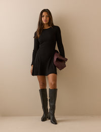 Black Ribbed Knitted Mini Dress