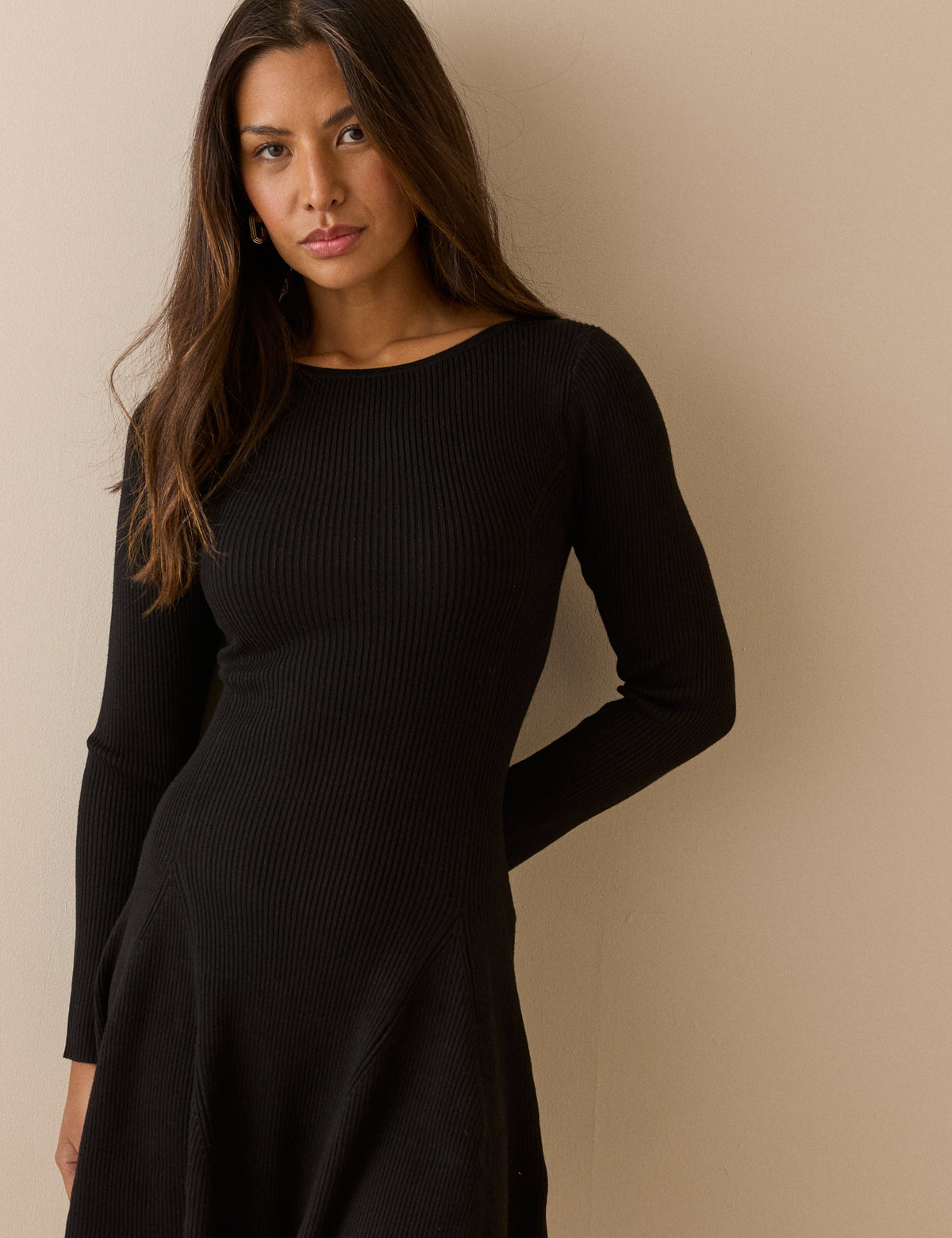 Black Ribbed Knitted Mini Dress
