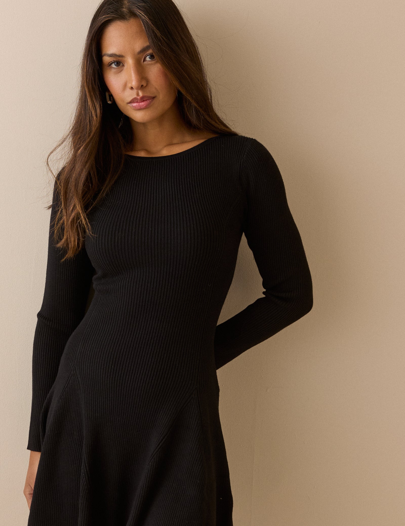 Black Ribbed Knitted Mini Dress