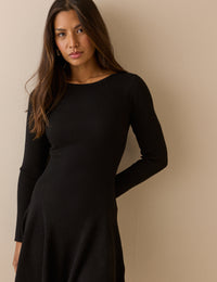 Black Ribbed Knitted Mini Dress