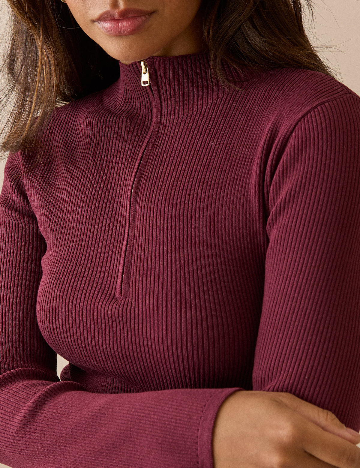 Burgundy Ribbed Knitted Top
