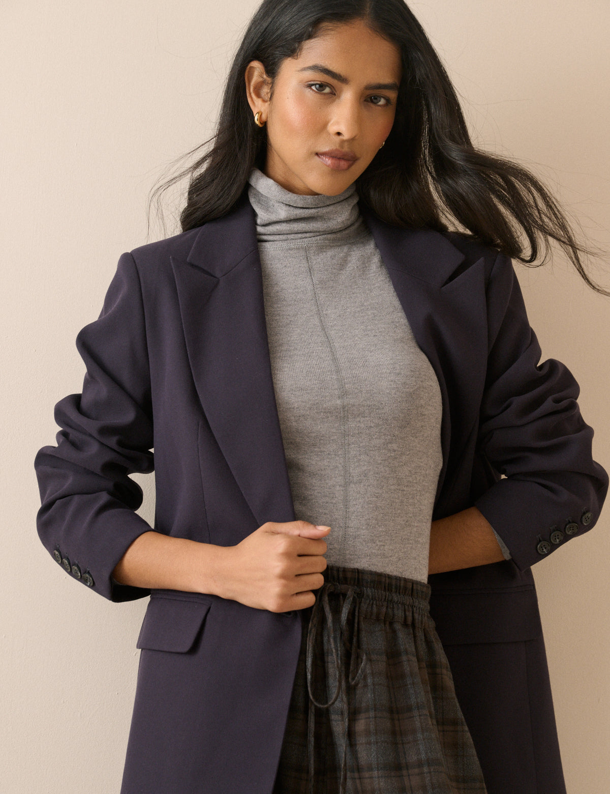Grey Wool Blend Roll Neck Top