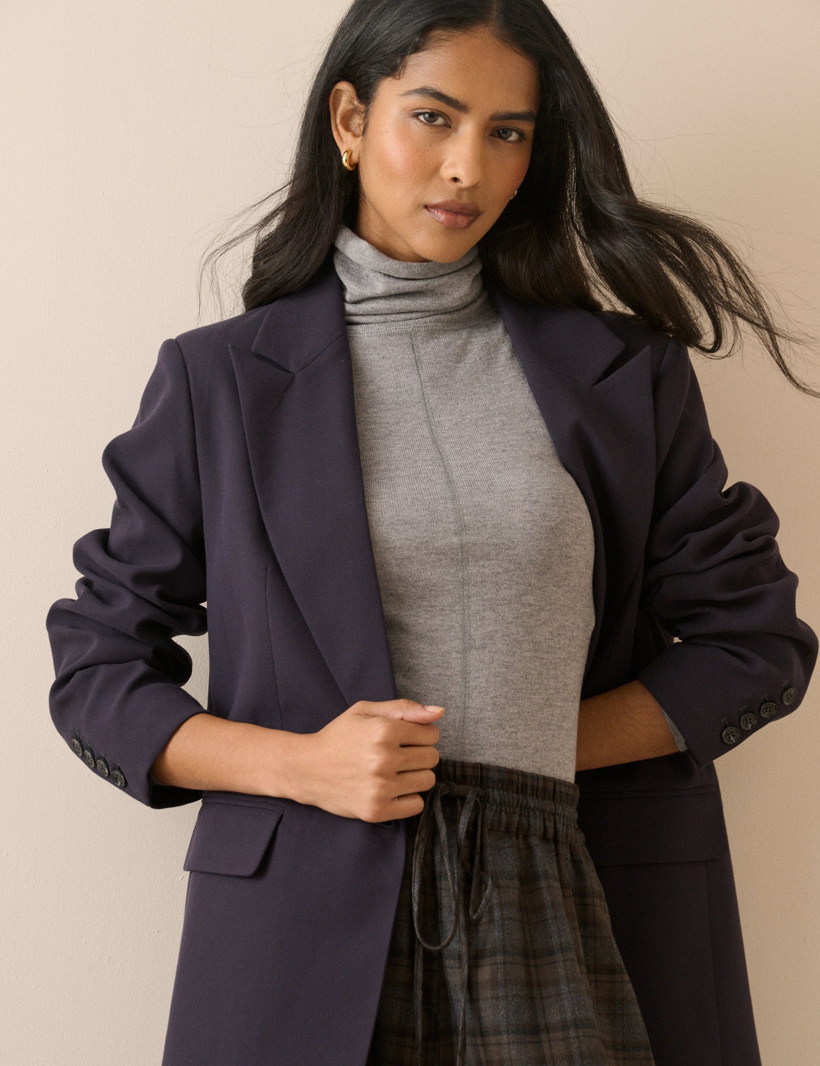 Grey Wool Blend Roll Neck Top