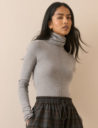 Grey Wool Blend Roll Neck Top