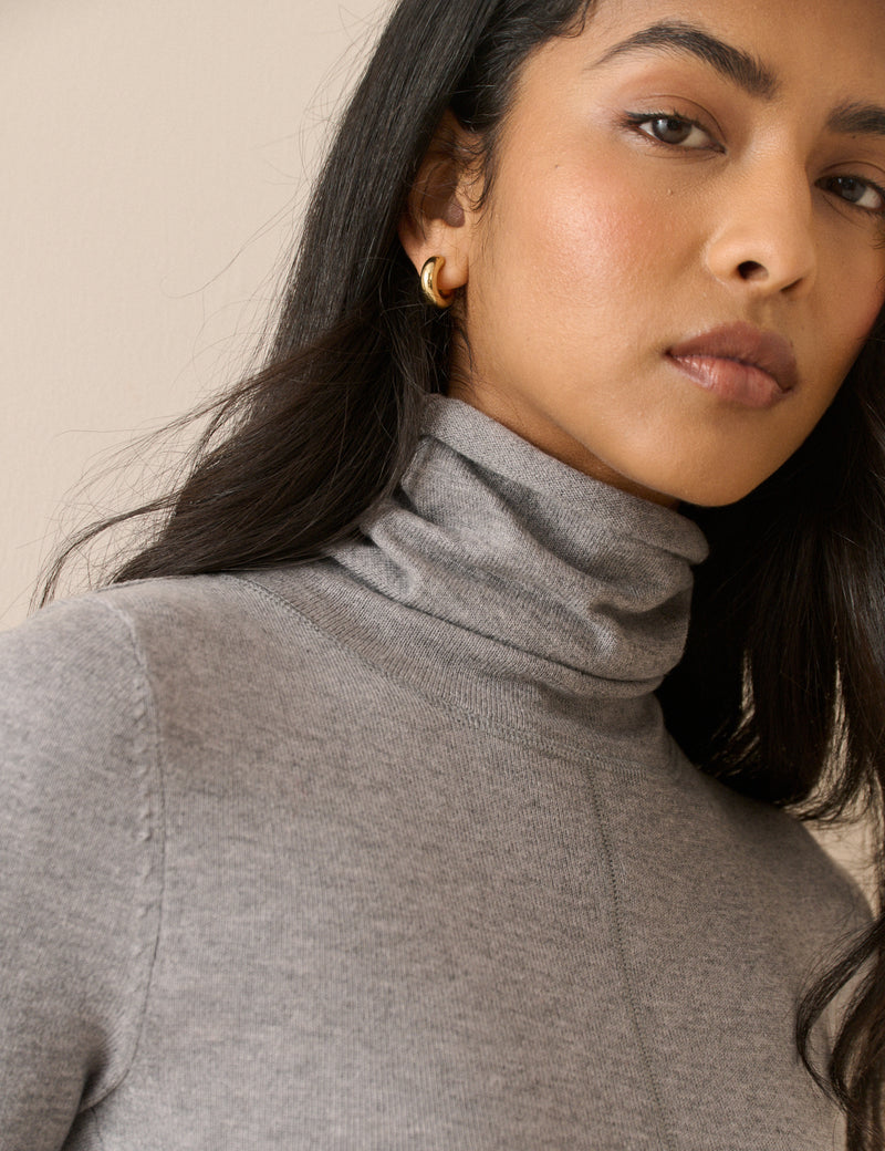 Grey Wool Blend Roll Neck Top