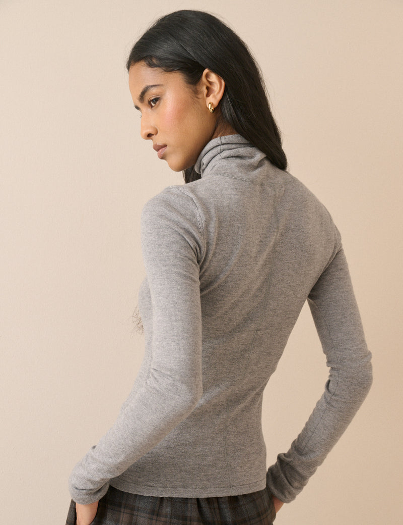Grey Wool Blend Roll Neck Top
