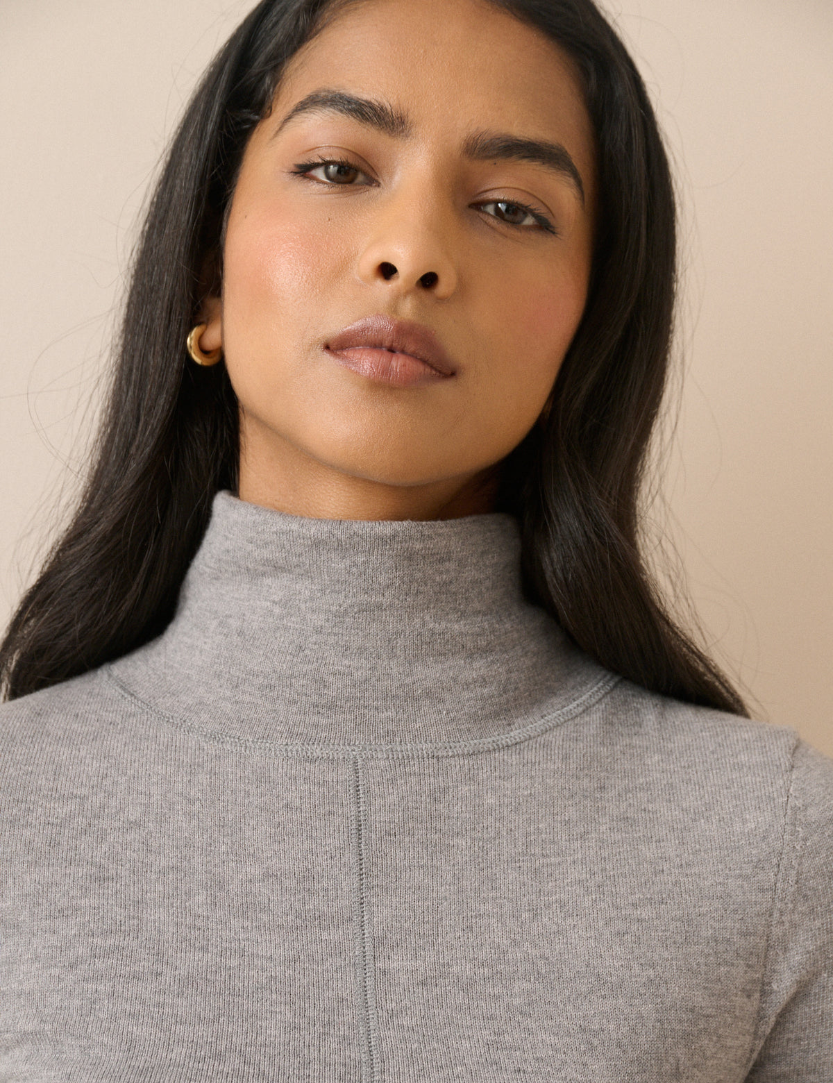 Grey Wool Blend Roll Neck Top