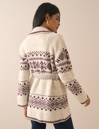 Burgundy Fair Isle Print Wrap Cardigan
