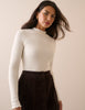 Cream High Neck Rib Long Sleeve Top