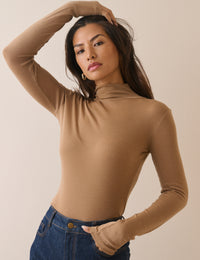Camel Merino Wool Roll Neck Top