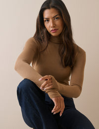 Camel Merino Wool Roll Neck Top