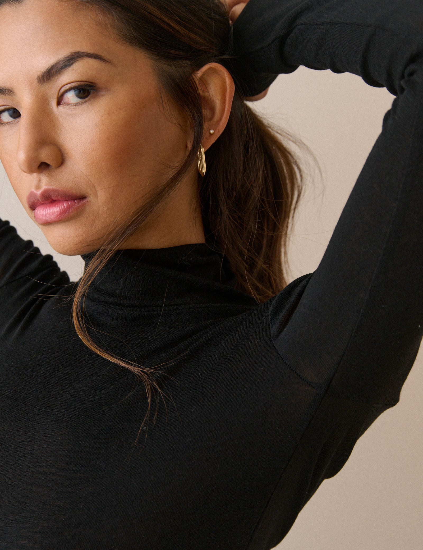 Black Merino Wool Roll Neck Top