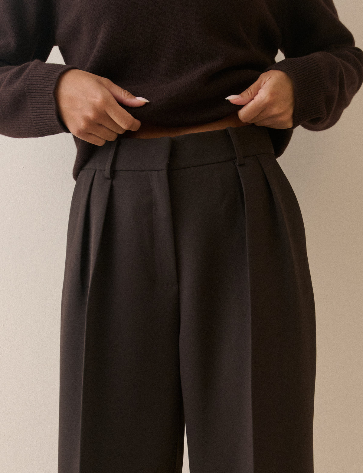 Brown High Waisted Crepe Wide Leg Trousers