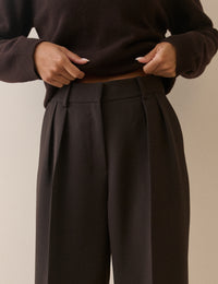 Brown High Waisted Crepe Wide Leg Trousers