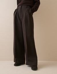 Brown High Waisted Crepe Wide Leg Trousers
