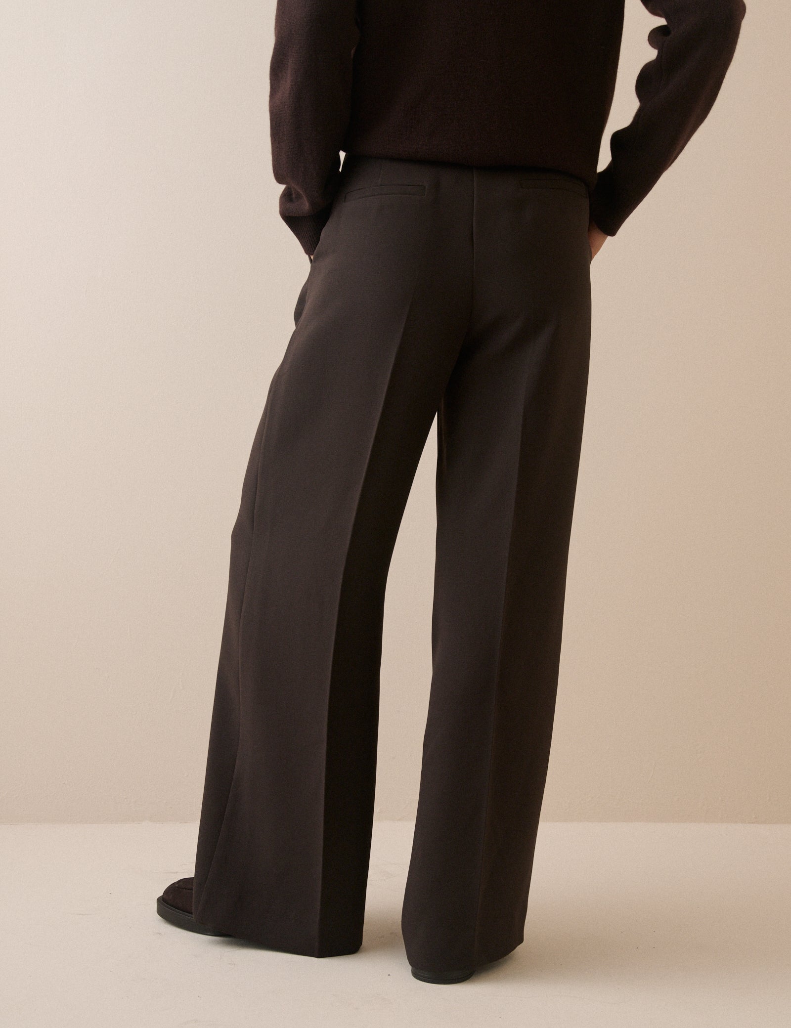 Brown High Waisted Crepe Wide Leg Trousers