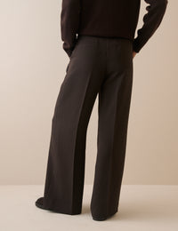 Brown High Waisted Crepe Wide Leg Trousers