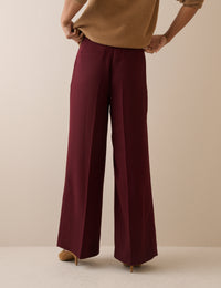 Burgundy High Waisted Crepe Wide Leg Trousers