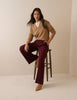 Burgundy High Waisted Crepe Wide Leg Trousers