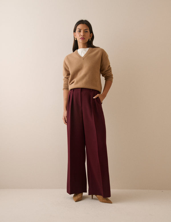 Burgundy High Waisted Rue Wide Leg Trousers