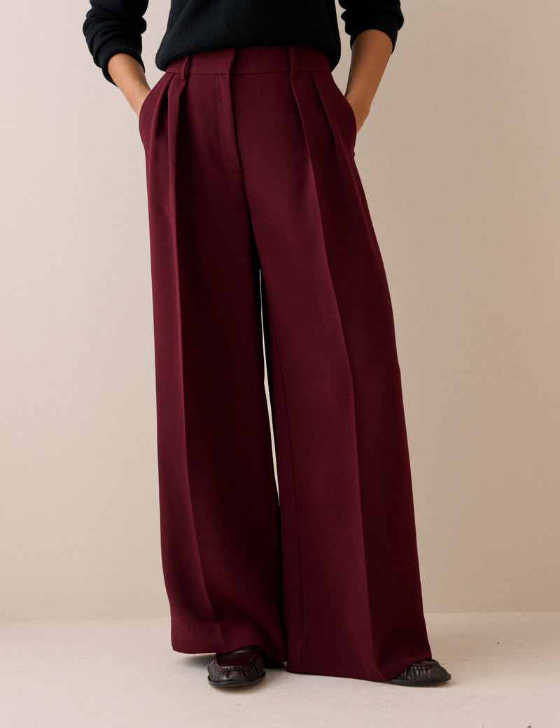 Burgundy High Waisted Rue Wide Leg Trousers