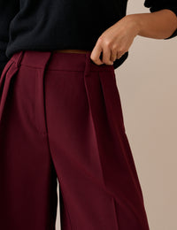 Burgundy High Waisted Rue Wide Leg Trousers