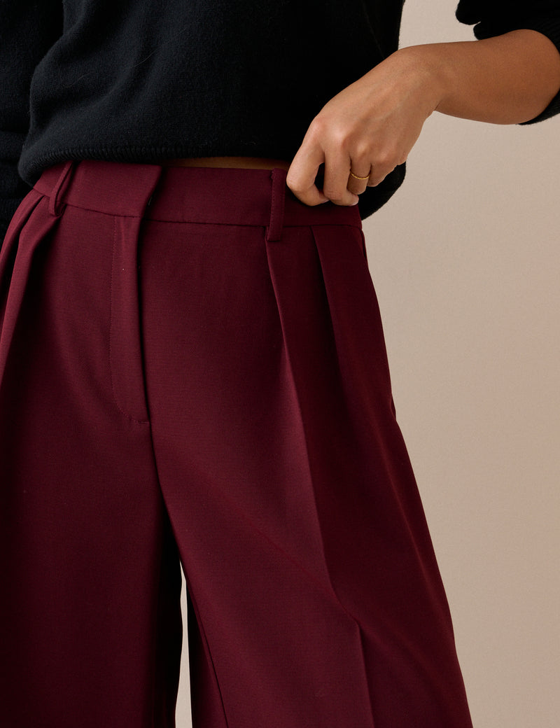 Burgundy High Waisted Rue Wide Leg Trousers