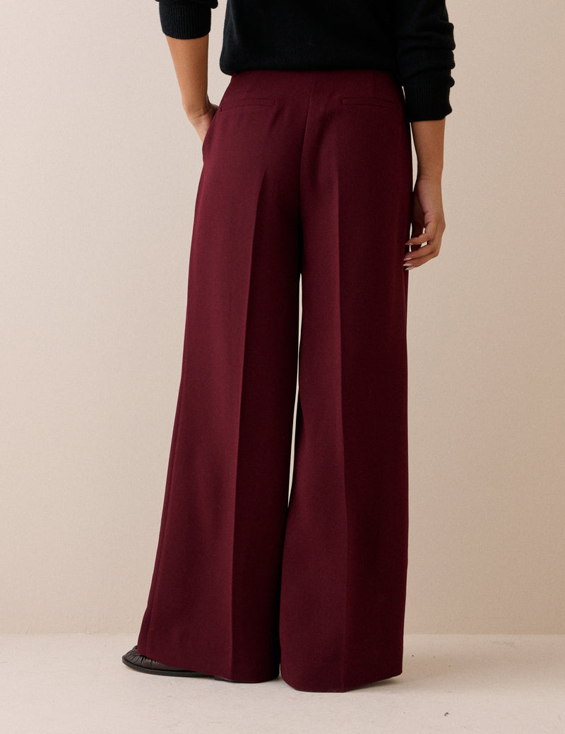Burgundy High Waisted Rue Wide Leg Trousers