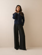 Black High Waisted Crepe Wide Leg Trousers