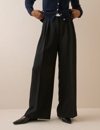 Black High Waisted Crepe Wide Leg Trousers