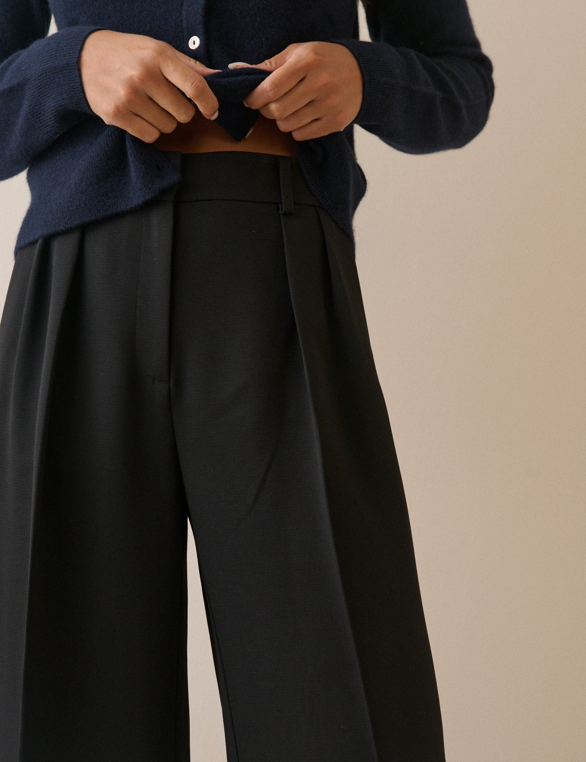Black High Waisted Crepe Wide Leg Trousers