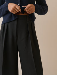 Black High Waisted Crepe Wide Leg Trousers