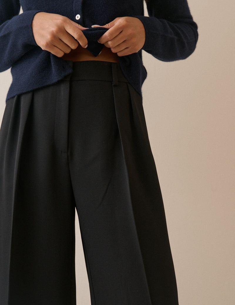 Black High Waisted Crepe Wide Leg Trousers