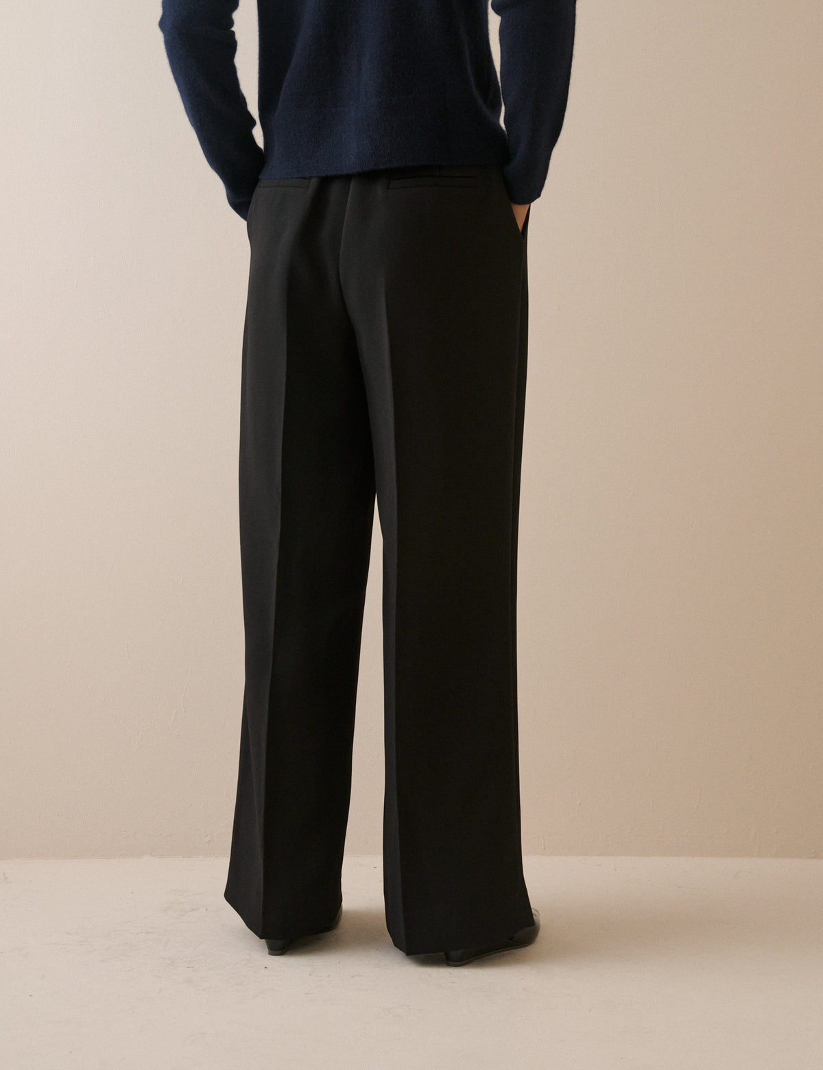 Black High Waisted Crepe Wide Leg Trousers
