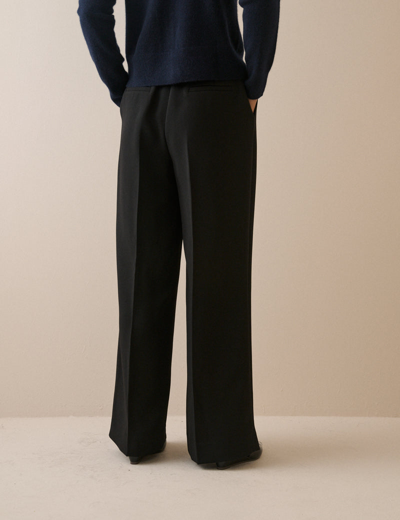 Black High Waisted Crepe Wide Leg Trousers