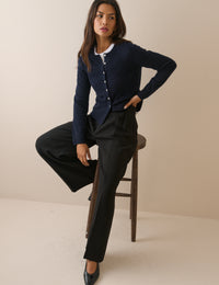 Black High Waisted Crepe Wide Leg Trousers