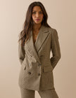 Beige Houndstooth Polka Dot Double Breasted Blazer