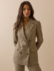 Beige Houndstooth Polka Dot Double Breasted Blazer